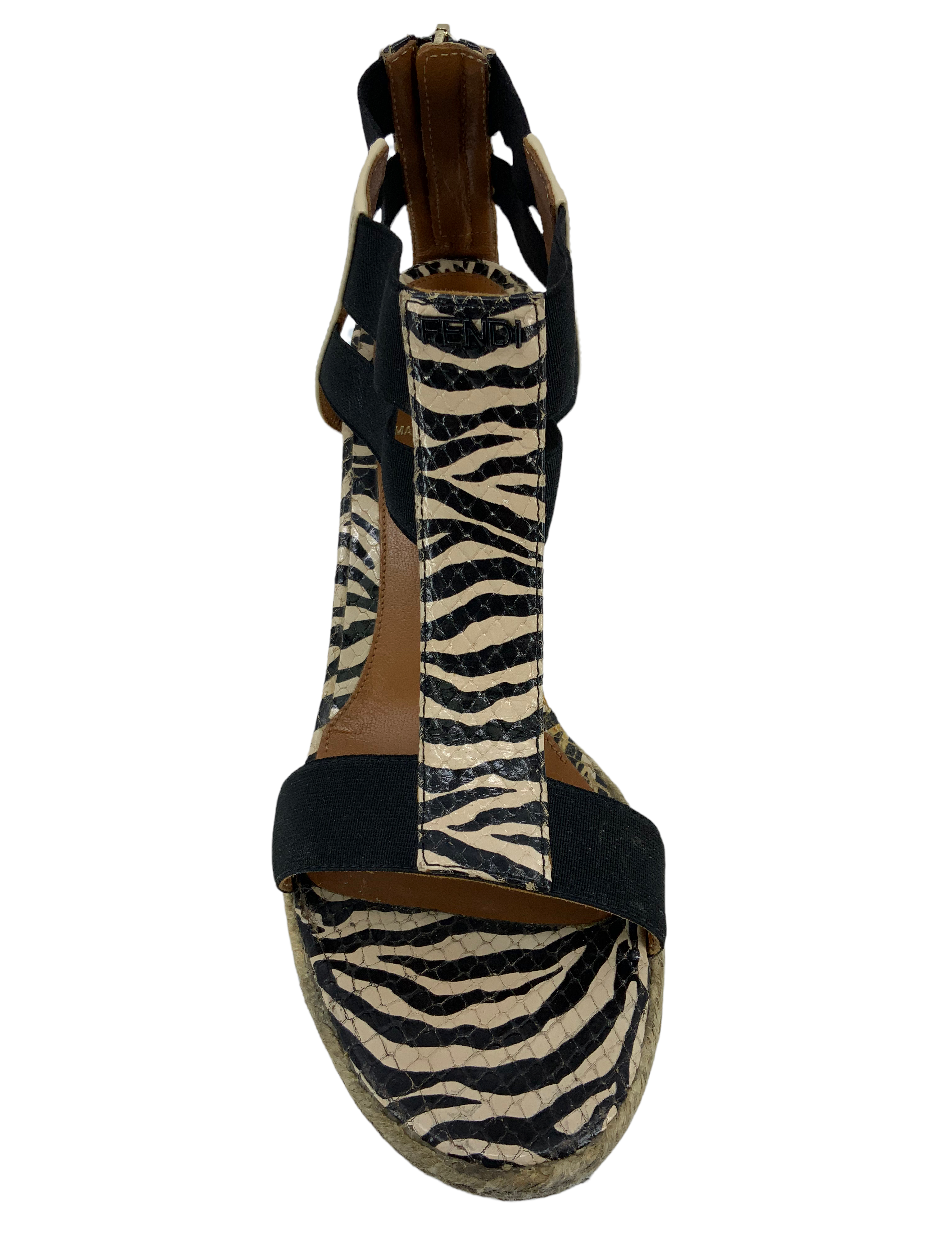 FENDI Carioca Zebra-Print Wedge Size 8