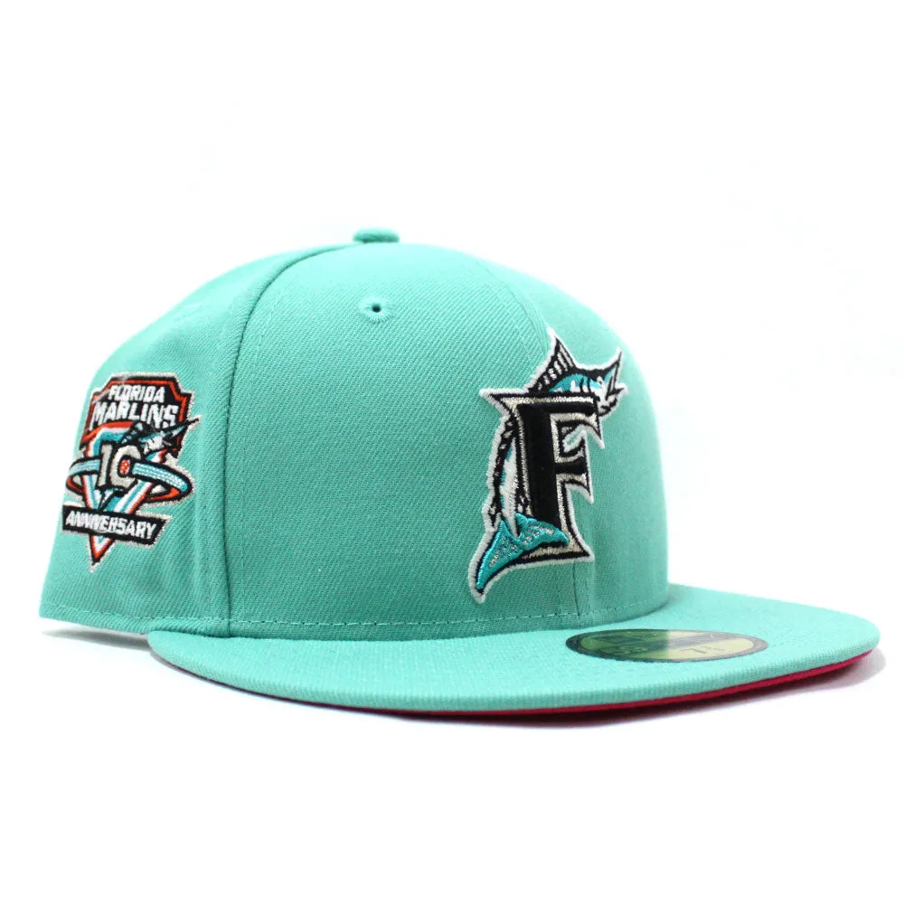 Florida Marlins 10th Anniversary New Era 59Fifty Fitted Hat (Glow in the Dark Clear Mint Beet Under brim)