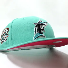 Florida Marlins 10th Anniversary New Era 59Fifty Fitted Hat (Glow in the Dark Clear Mint Beet Under brim)