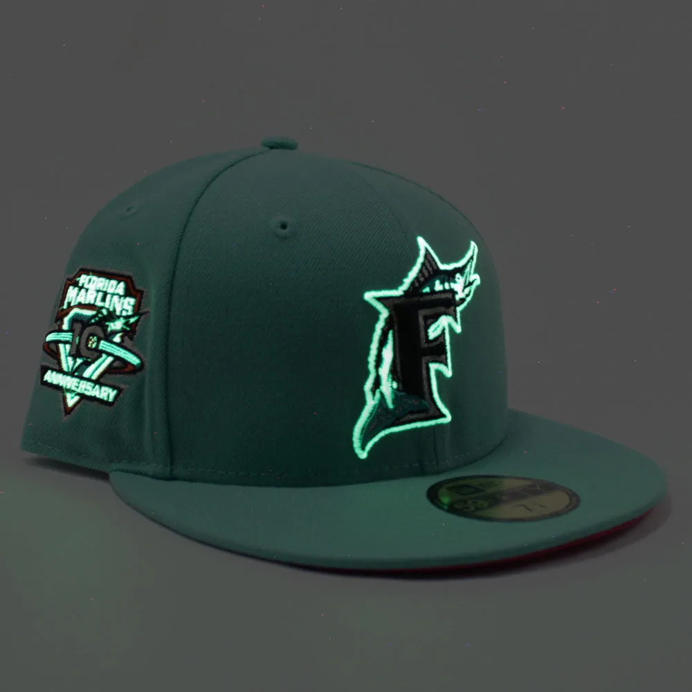 Florida Marlins 10th Anniversary New Era 59Fifty Fitted Hat (Glow in the Dark Clear Mint Beet Under brim)