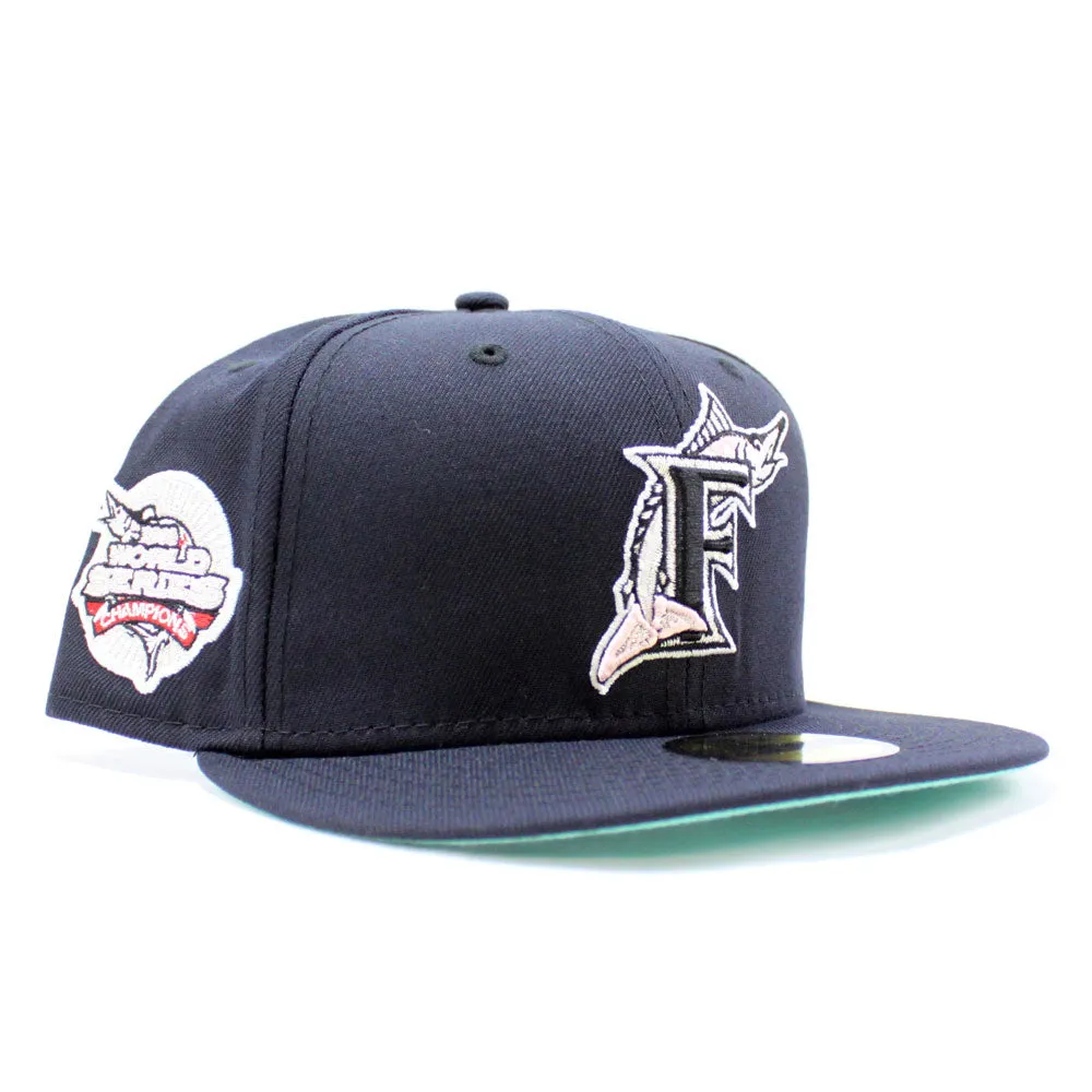 Florida Marlins 2003 World Series New Era 59Fifty Fitted Hat (Glow in the Dark Logo Navy Mint Under brim)