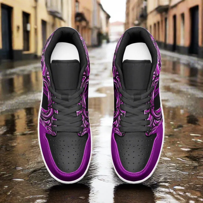 Freaky Shoes Black and Purple Unisex Low Top Leather Sneakers