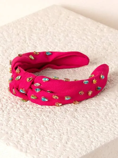 Gemmie Knotted Embellished Headband - Magenta