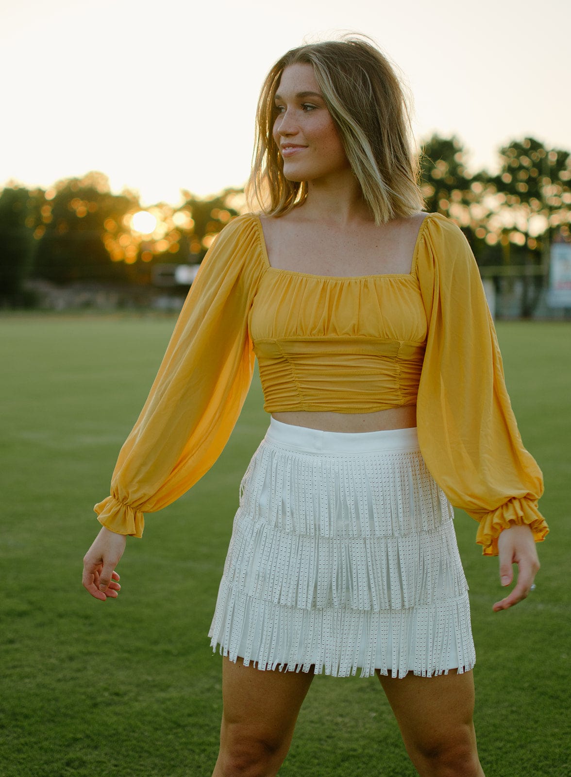 Gold Mesh Sleeve Crop Top