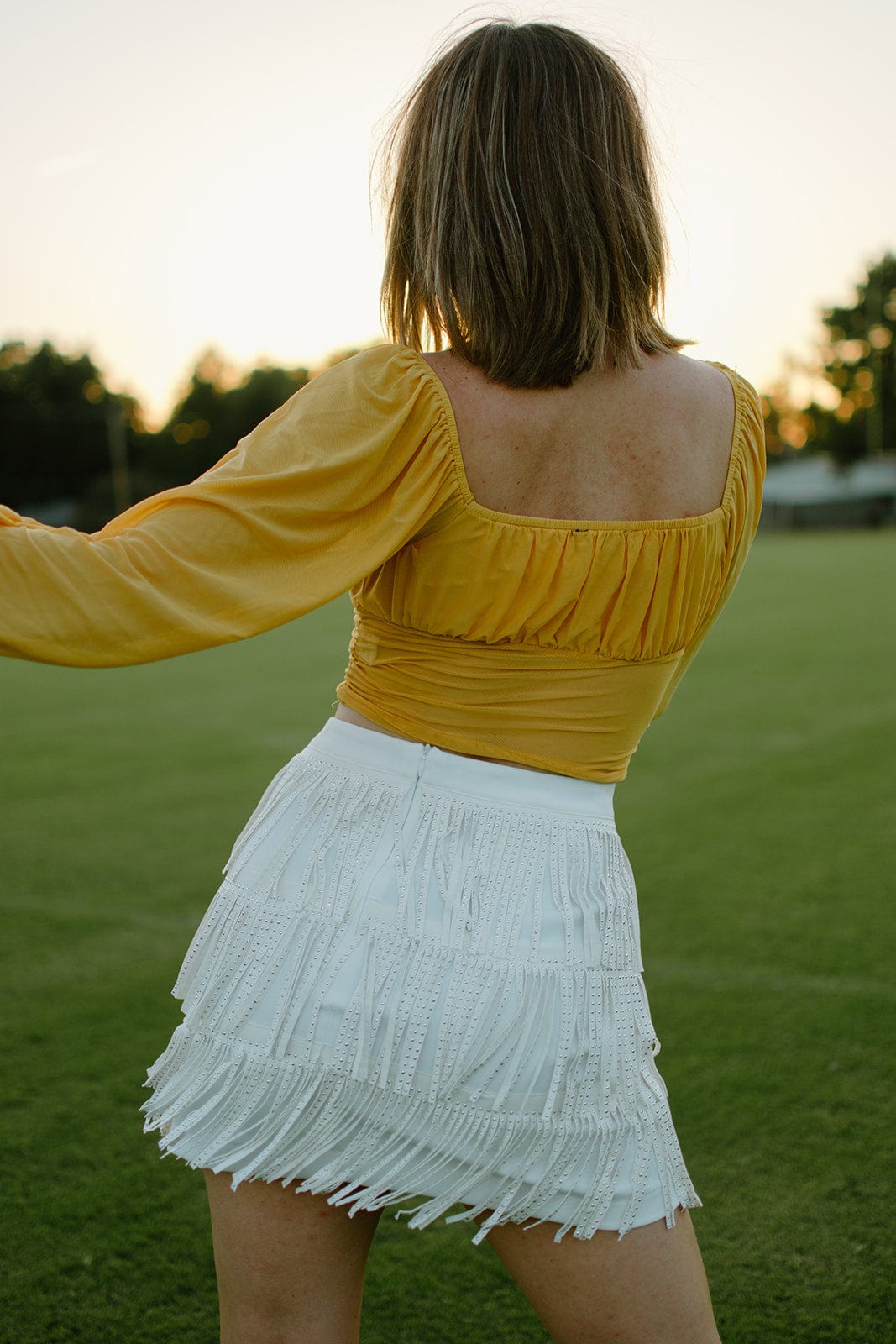 Gold Mesh Sleeve Crop Top