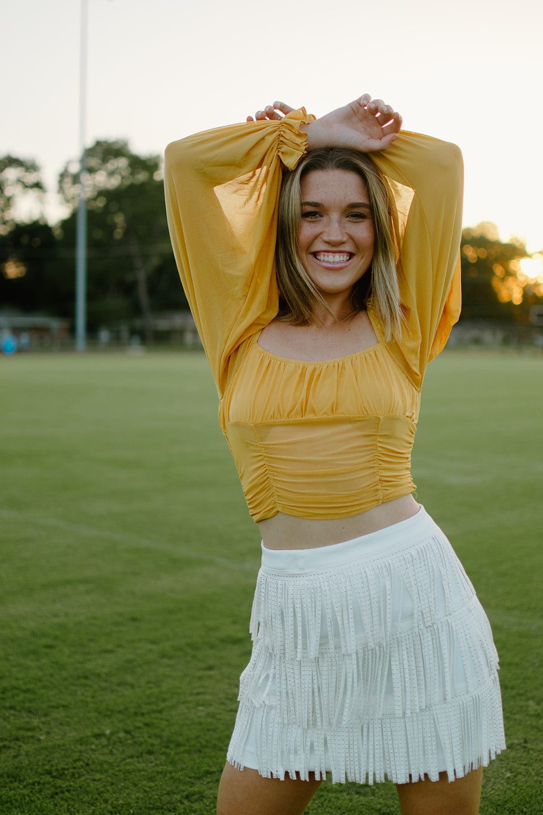 Gold Mesh Sleeve Crop Top