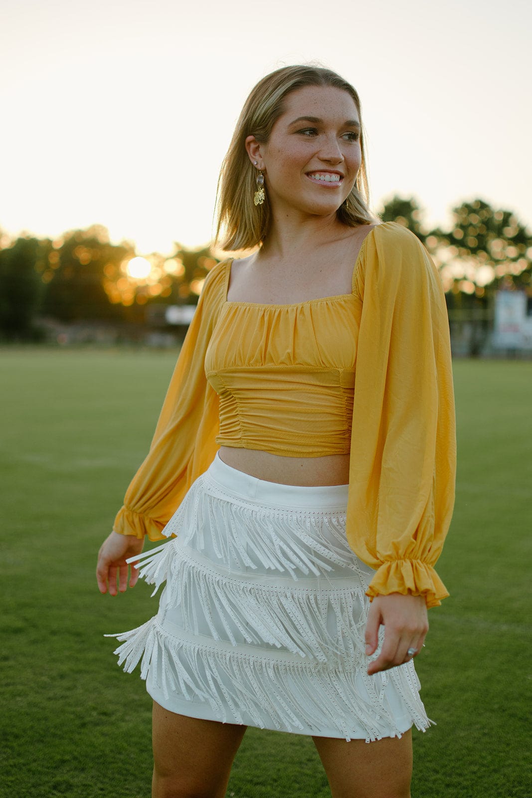 Gold Mesh Sleeve Crop Top