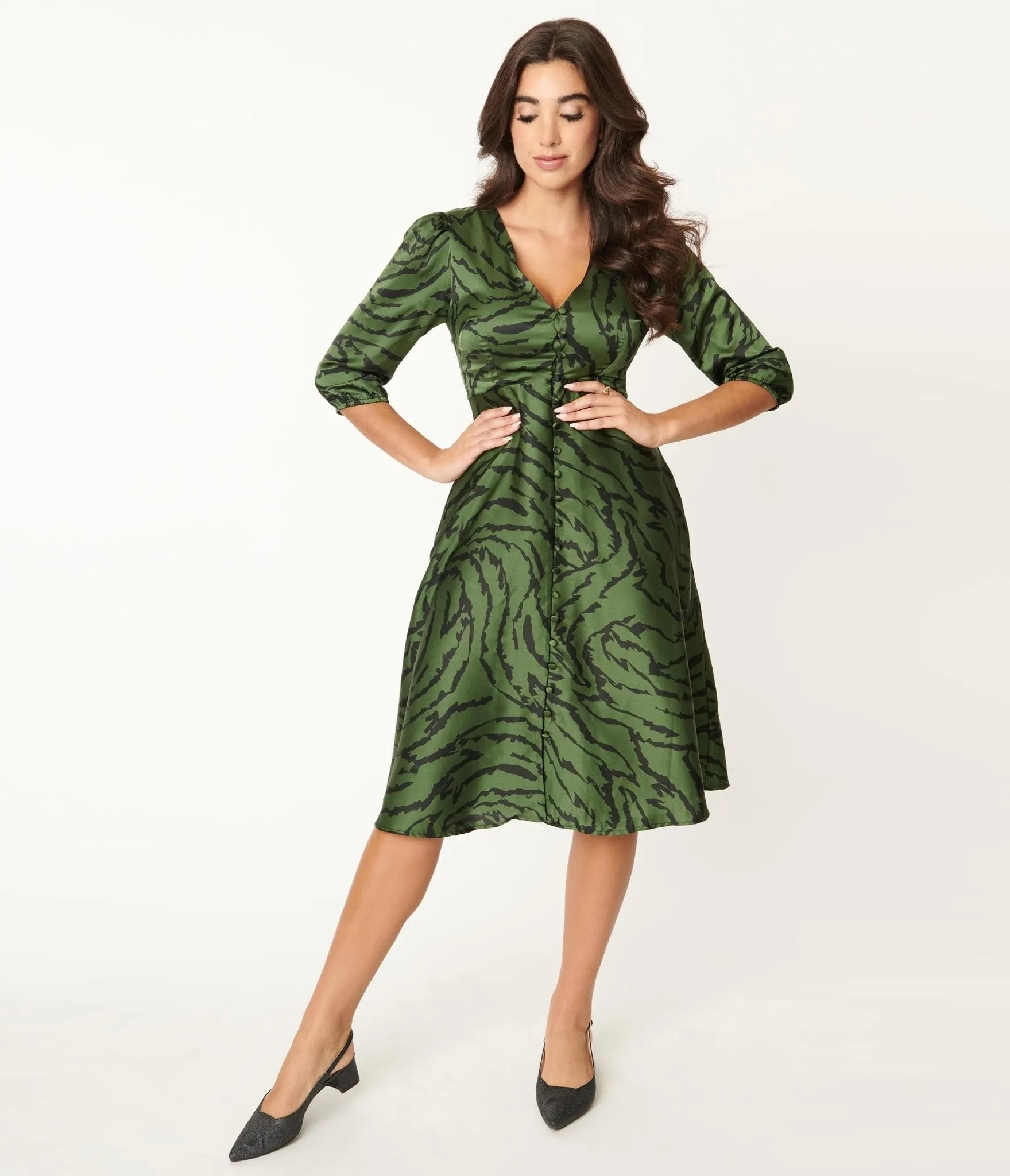 Green Zebra Print Kira Swing Dress