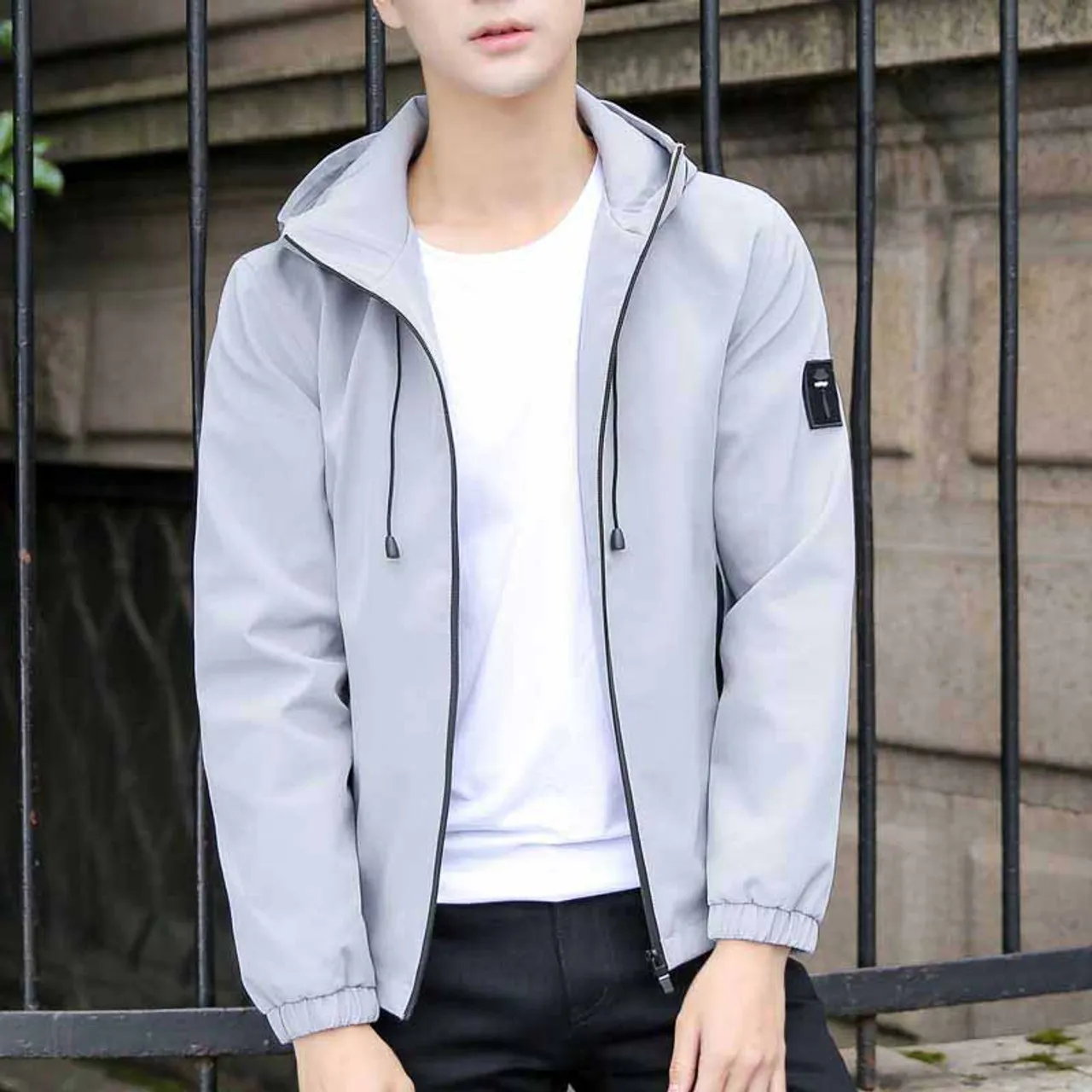 Grey label pattern long sleeve zip jacket hoodies