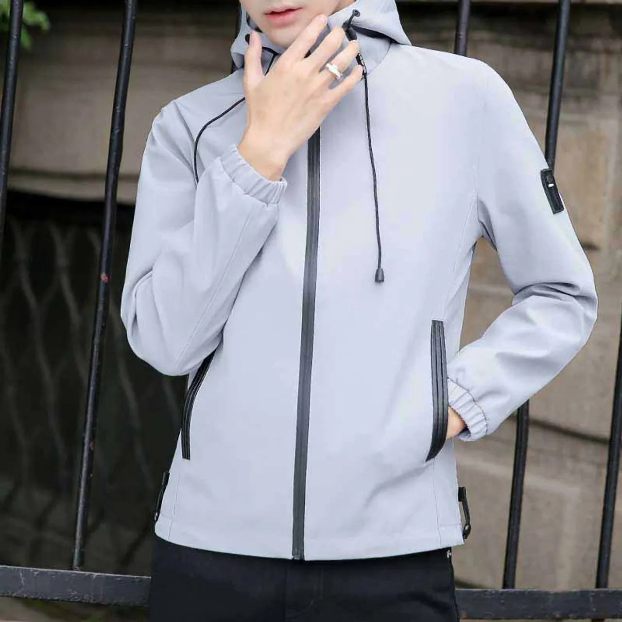 Grey label pattern long sleeve zip jacket hoodies