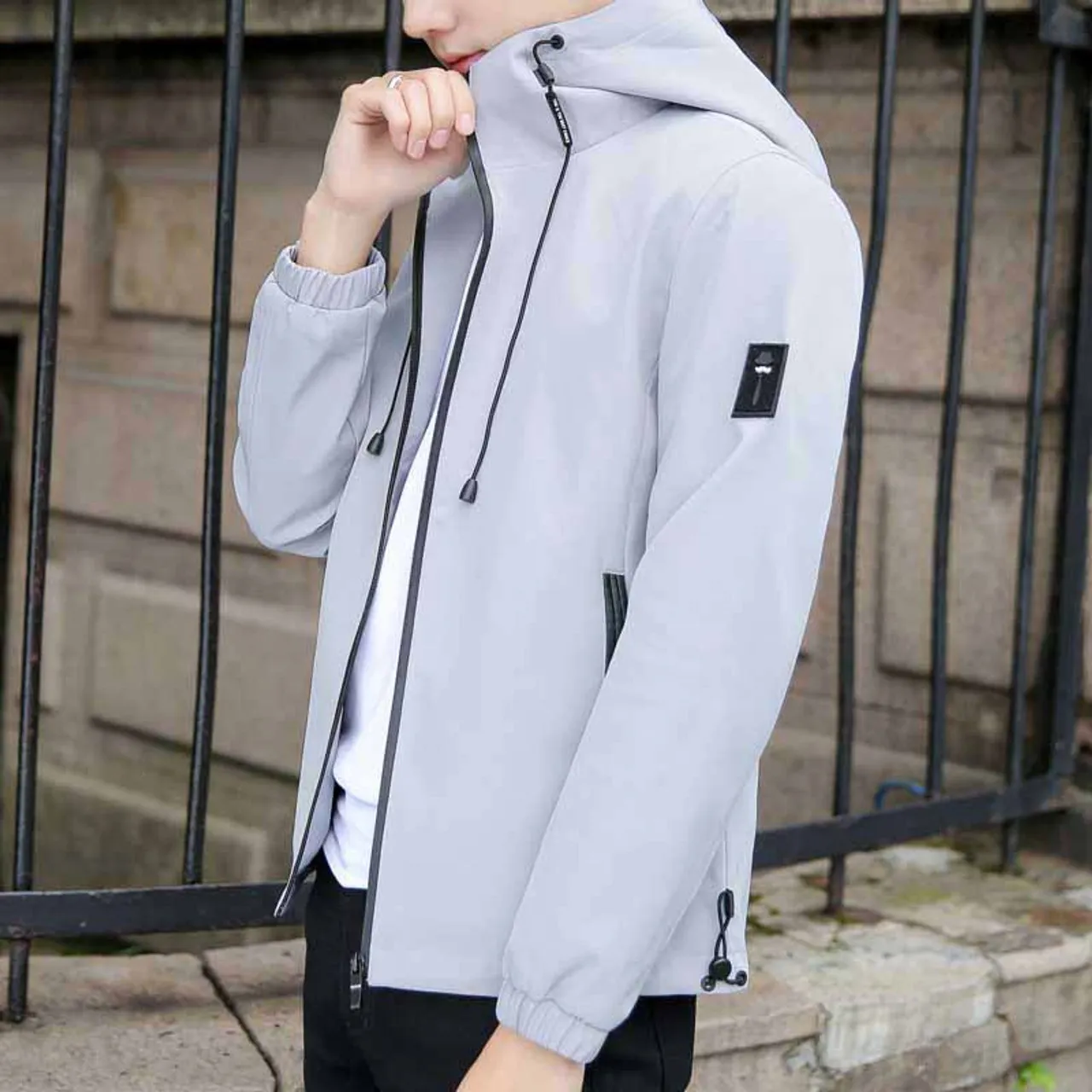 Grey label pattern long sleeve zip jacket hoodies