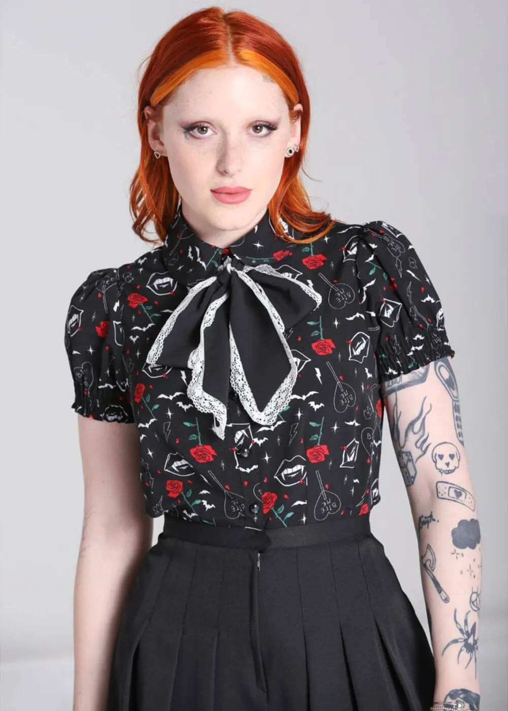 Hell Bunny Lilith Vampire 60's Blouse Black