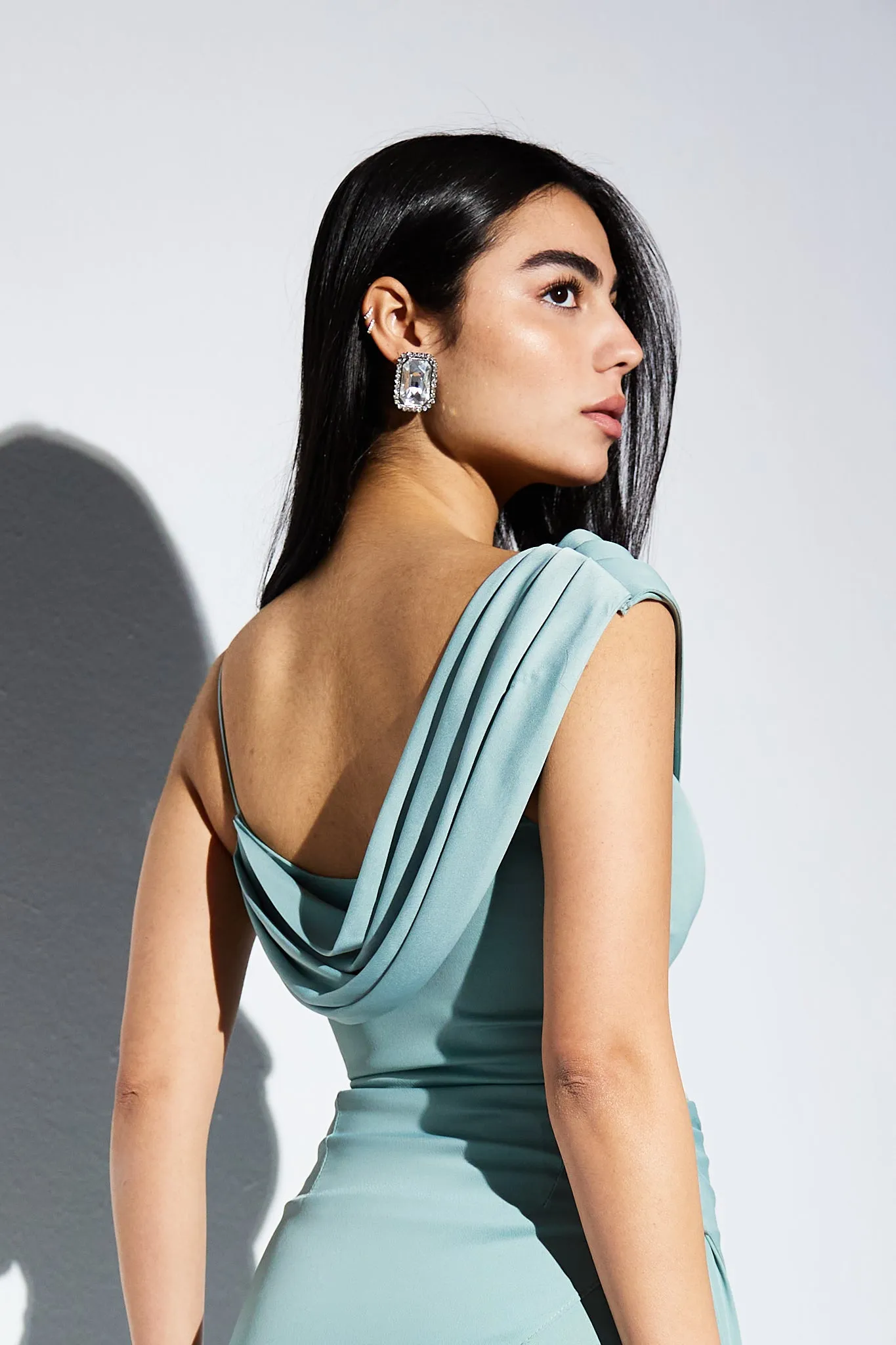 High low one shoulder dress in Mint