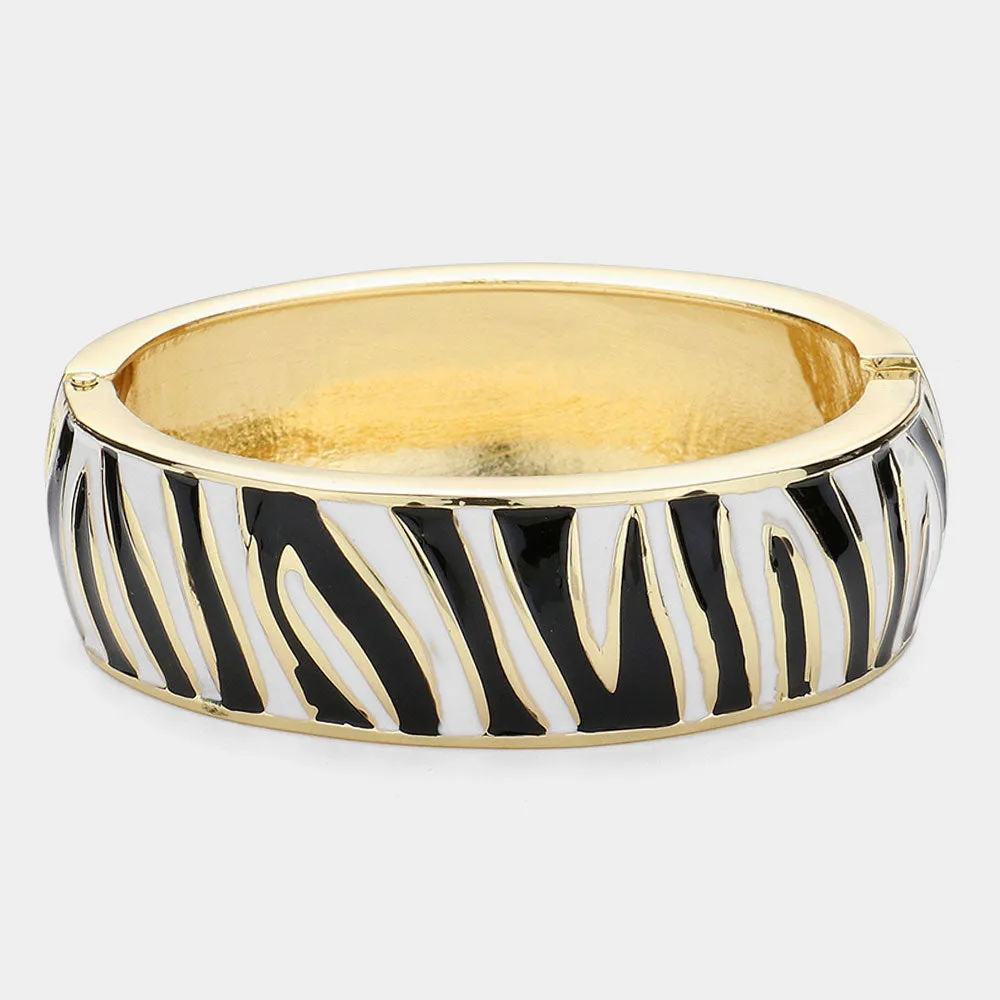 iLLASPARKZ Enamel Zebra Print Hinged Bangle Bracelet