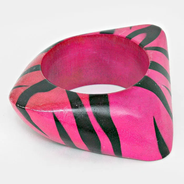 iLLASPARKZ Rounded Geometric Zebra Print Wood Bangle Bracelet