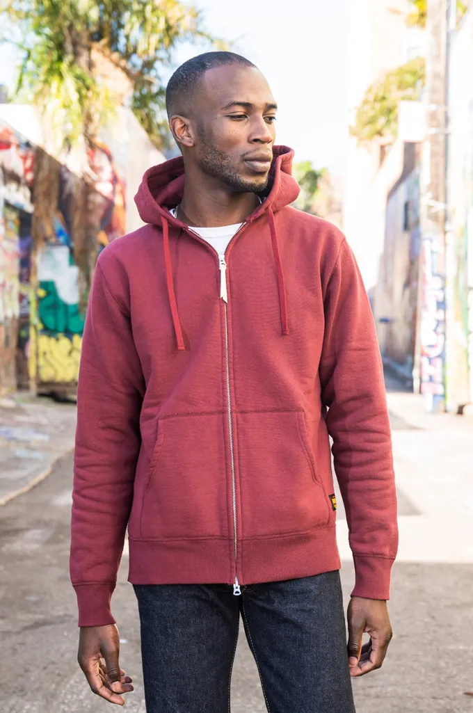 Iron Heart Ultra-Heavy Loopwheeled Hoodie - Zip-Up Burgundy