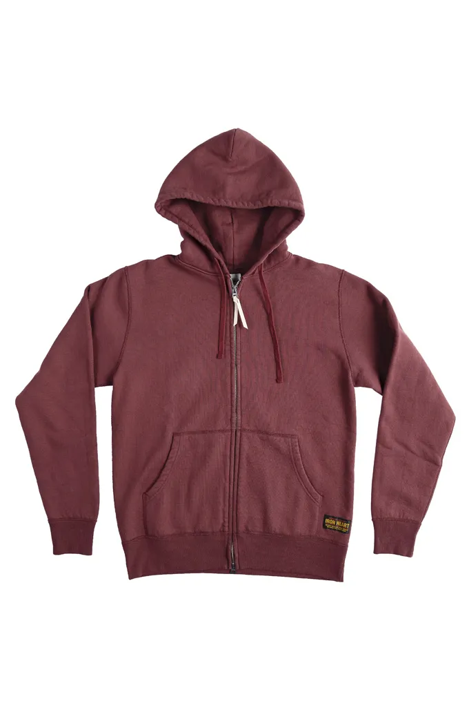 Iron Heart Ultra-Heavy Loopwheeled Hoodie - Zip-Up Burgundy