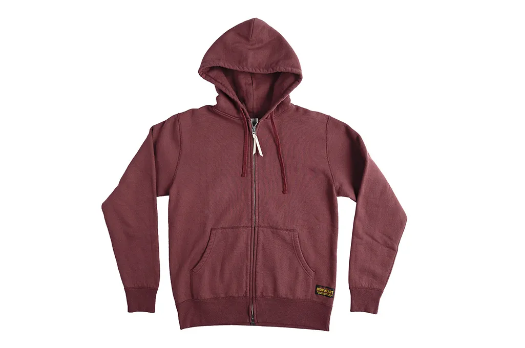 Iron Heart Ultra-Heavy Loopwheeled Hoodie - Zip-Up Burgundy