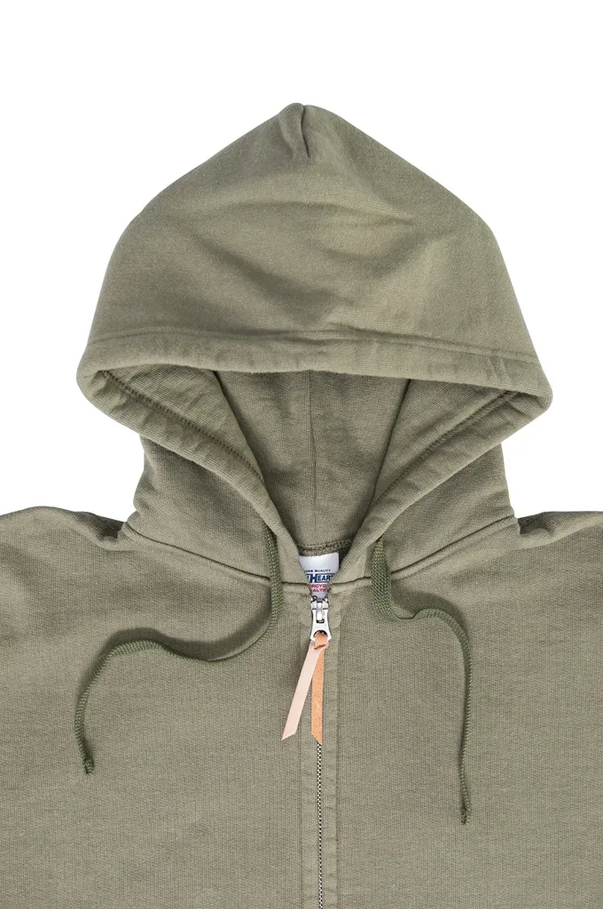 Iron Heart Ultra-Heavy Loopwheeled Hoodie - Zip-Up Olive