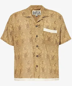 Kartik Research Mens Beige/Ecru Printed camp-collar relaxed-fit cotton-poplin shirt