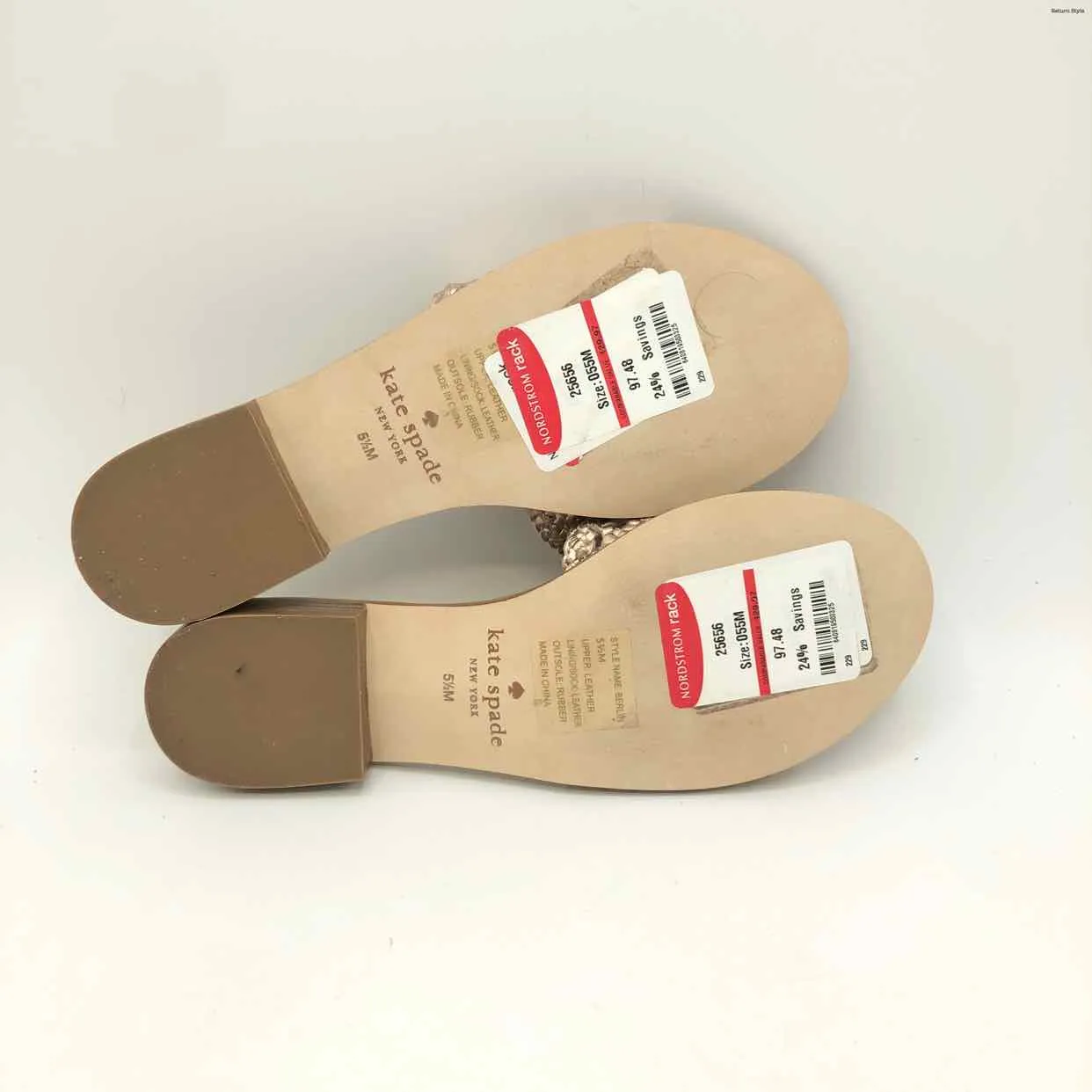 KATE SPADE Tan Rose Gold Leather Woven Sandal Shoe Size 5-1/2 Shoes