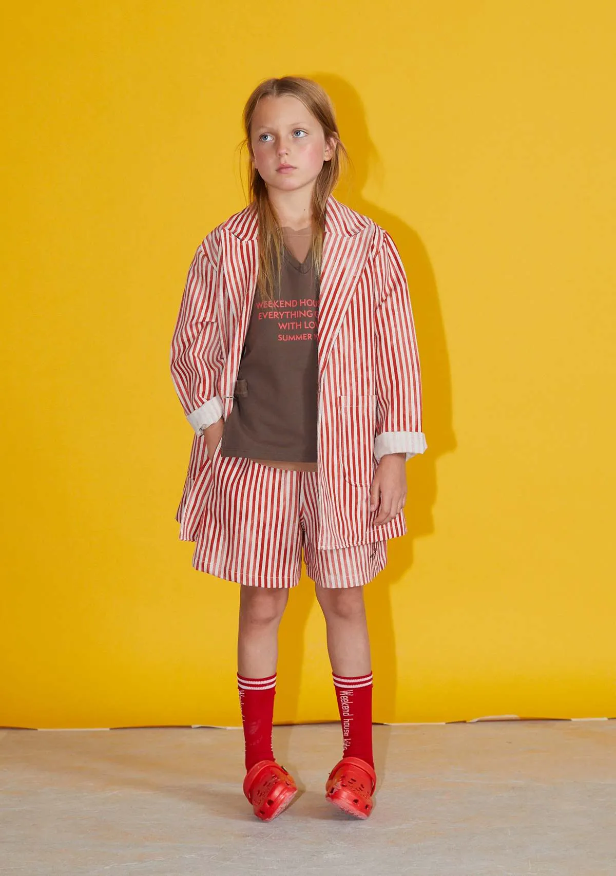 Kids Weekend House Kids Linen Jacket - Red White Stripe