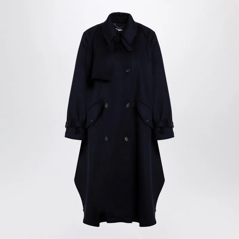 LARGE DOUBLE-BREASTED DARK BLUE WOOL TRENCH COAT