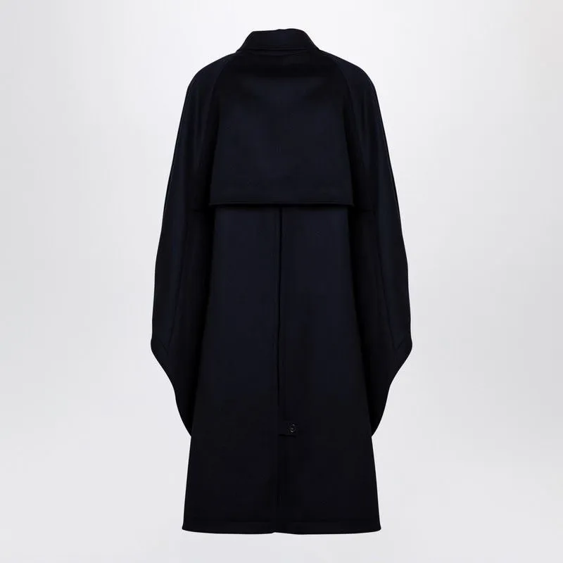 LARGE DOUBLE-BREASTED DARK BLUE WOOL TRENCH COAT