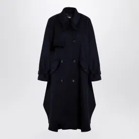 LARGE DOUBLE-BREASTED DARK BLUE WOOL TRENCH COAT