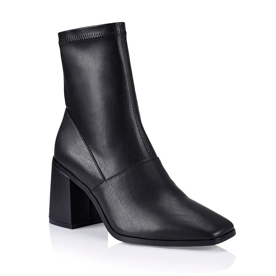 Lila Ankle Sock Boots - Black Stretch PU