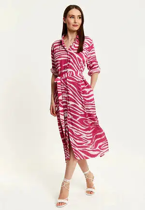 Liquorish Fuchsia Zebra Print Midi Shirt Dress