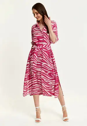 Liquorish Fuchsia Zebra Print Midi Shirt Dress