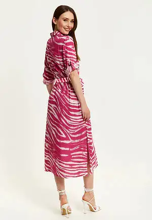 Liquorish Fuchsia Zebra Print Midi Shirt Dress