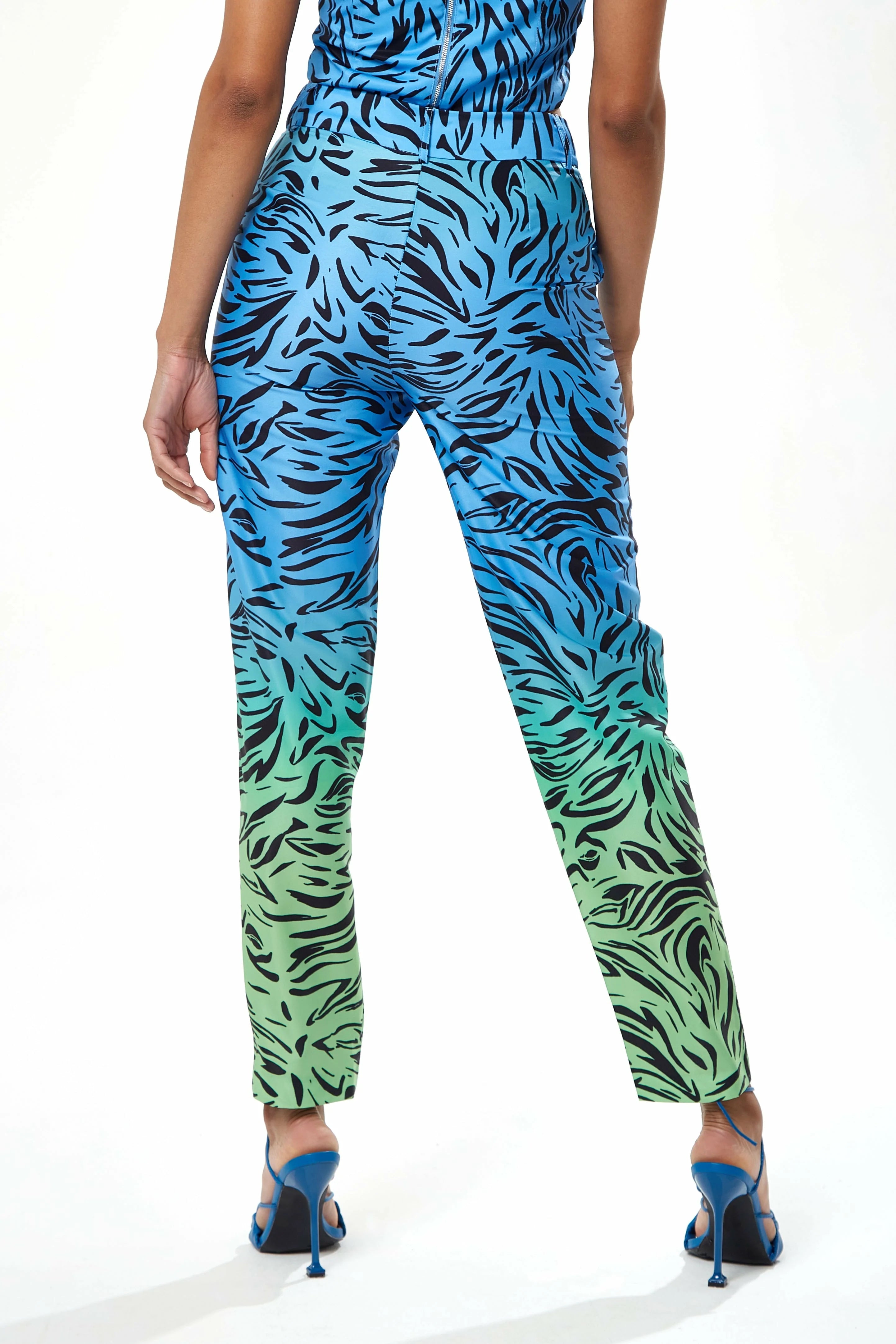 Liquorish Zebra Print Ombre Trosuers In Blue And Green