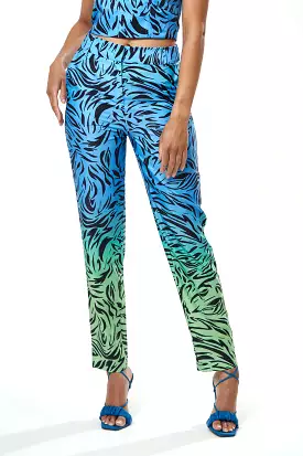 Liquorish Zebra Print Ombre Trosuers In Blue And Green