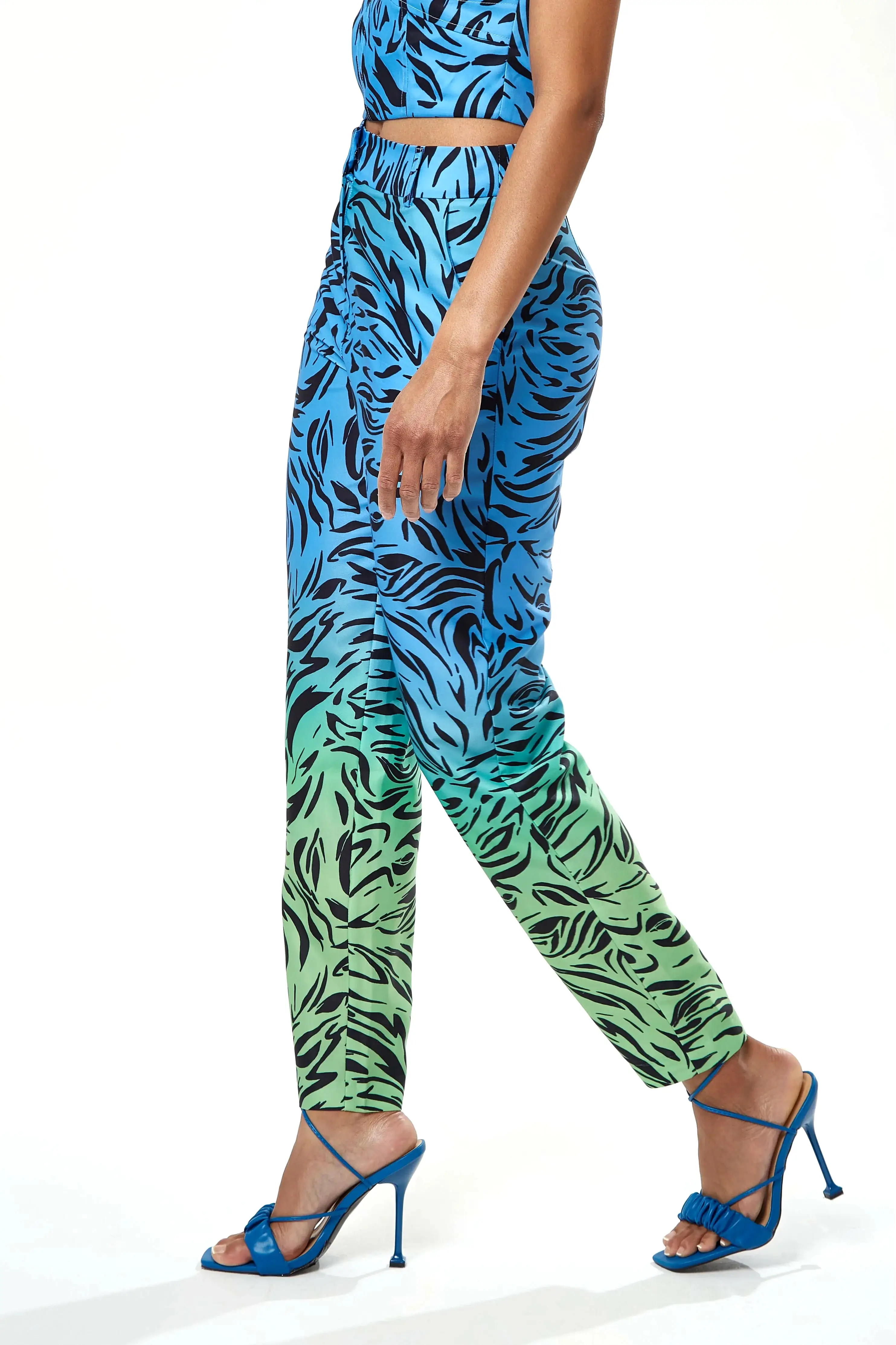 Liquorish Zebra Print Ombre Trosuers In Blue And Green