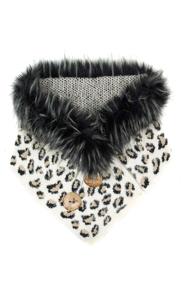 LOF1002 Leopard Faux Fur and Buttons Tube Scarf