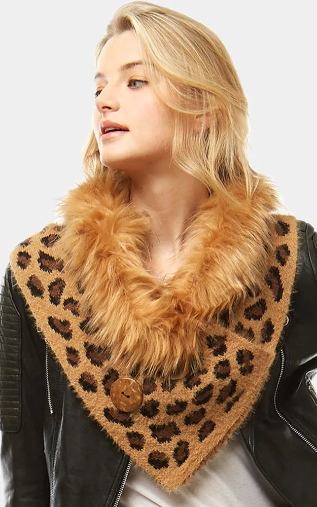 LOF1002 Leopard Faux Fur and Buttons Tube Scarf