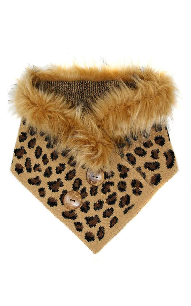 LOF1002 Leopard Faux Fur and Buttons Tube Scarf