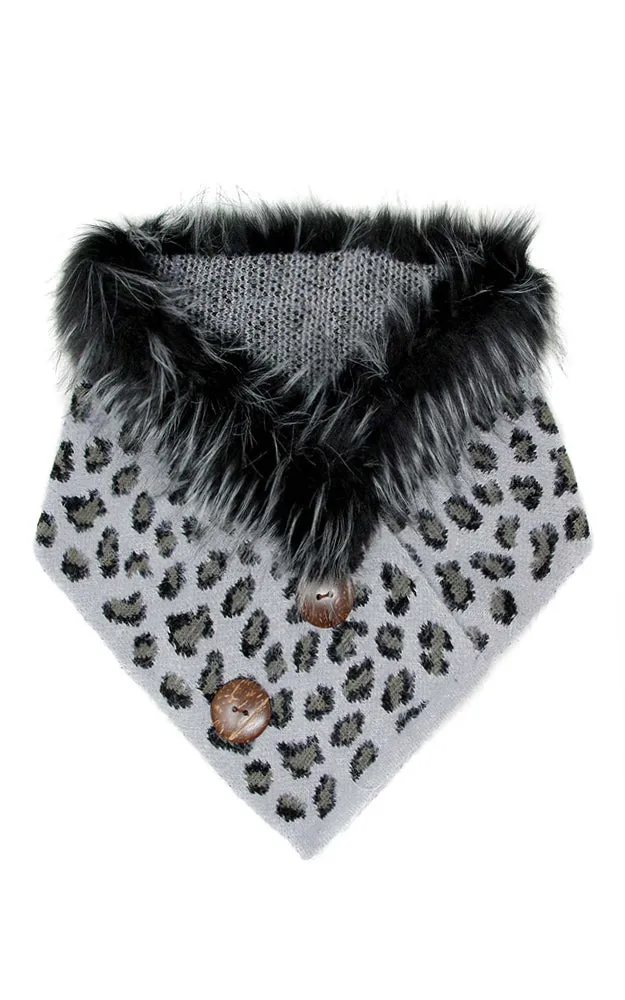 LOF1002 Leopard Faux Fur and Buttons Tube Scarf