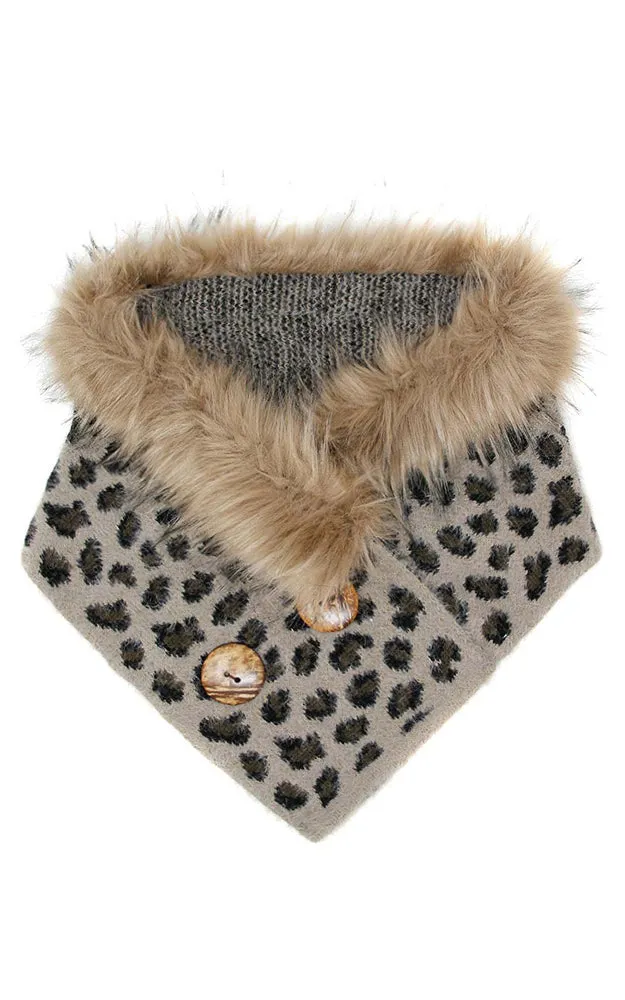 LOF1002 Leopard Faux Fur and Buttons Tube Scarf