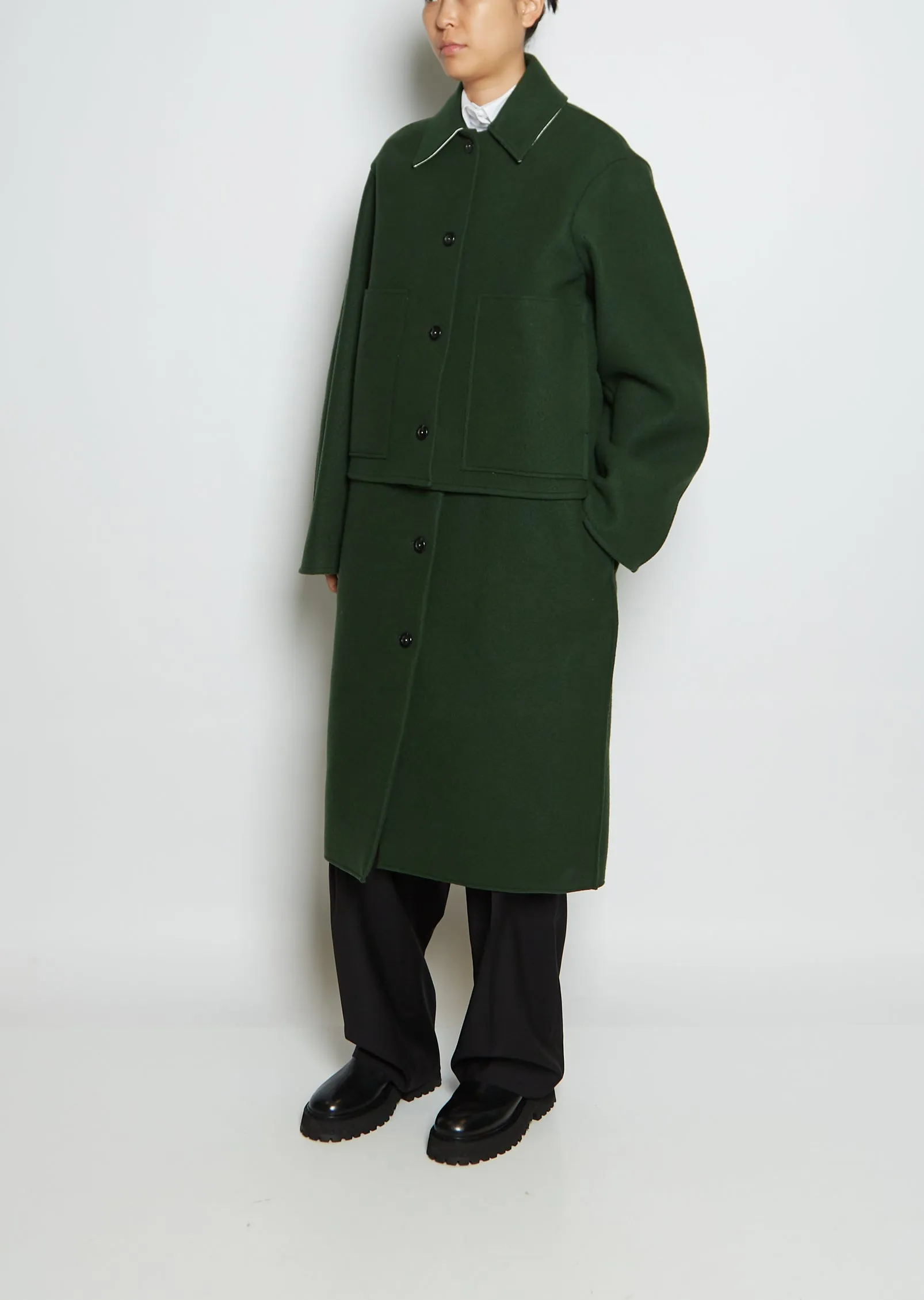 Long Off Washed Wool Coat