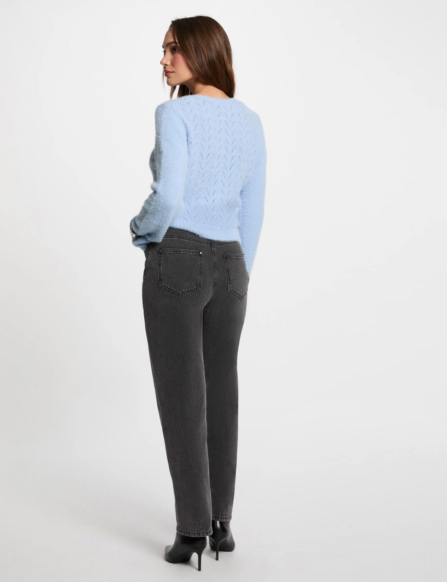 Long-sleeved cardigan openwork details sky blue women