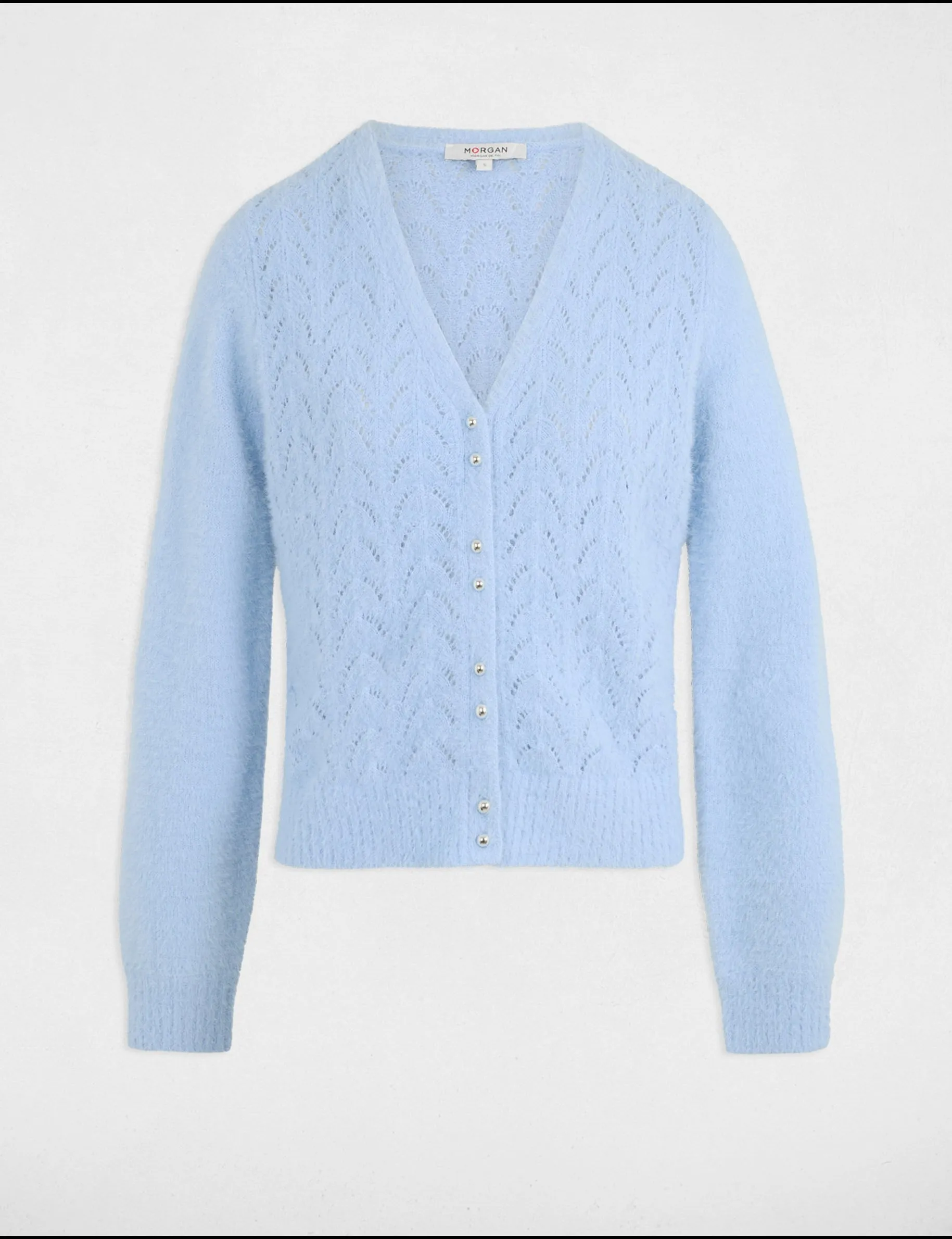 Long-sleeved cardigan openwork details sky blue women