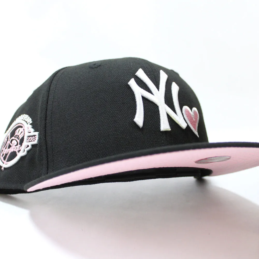 Love Heart New York Yankees 100th Anniversary New Era 59Fifty Fitted Hat (Black Pink Under Brim)