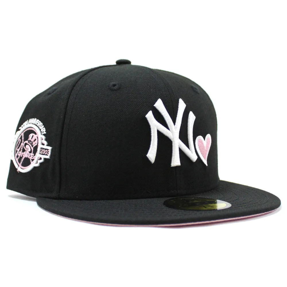 Love Heart New York Yankees 100th Anniversary New Era 59Fifty Fitted Hat (Black Pink Under Brim)