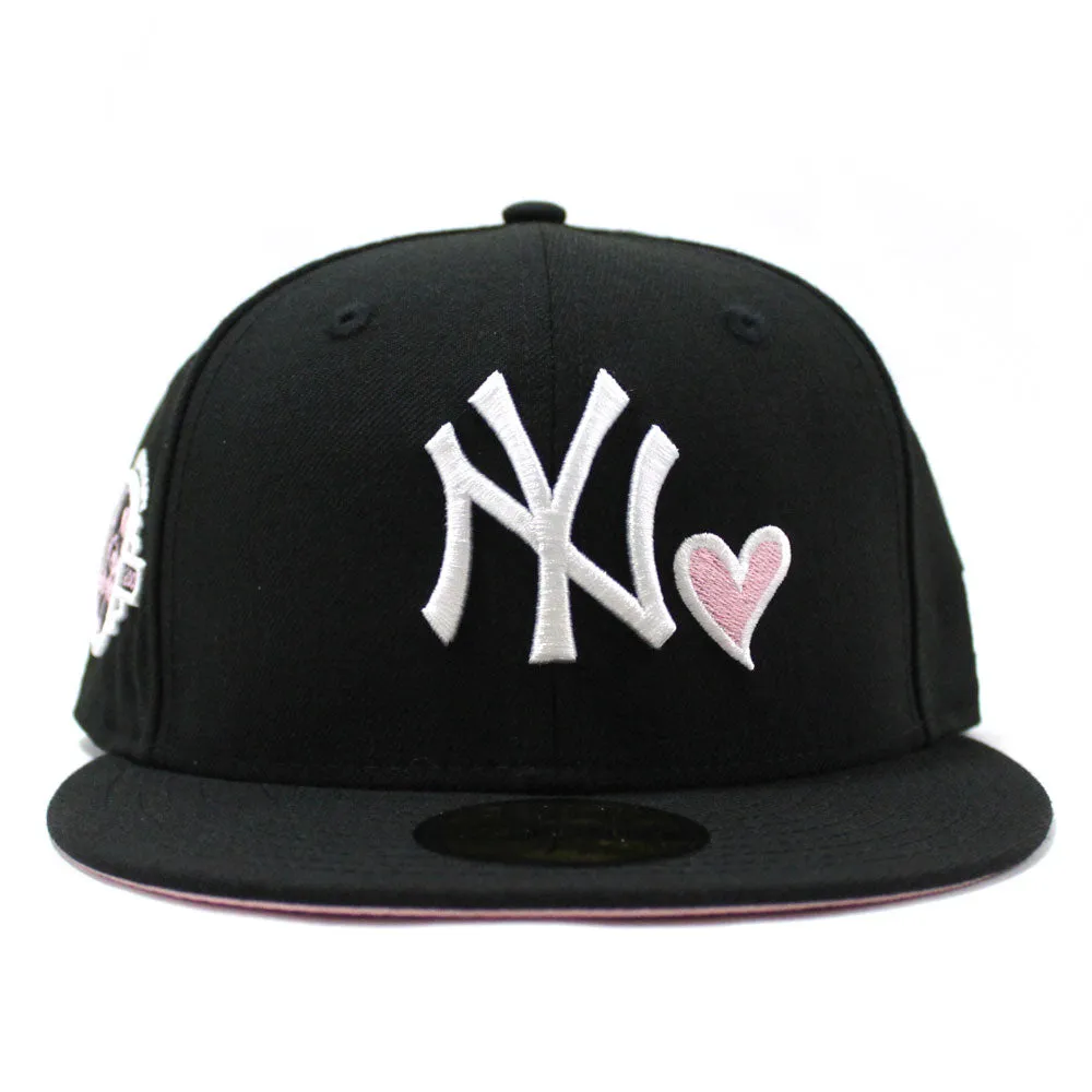 Love Heart New York Yankees 100th Anniversary New Era 59Fifty Fitted Hat (Black Pink Under Brim)