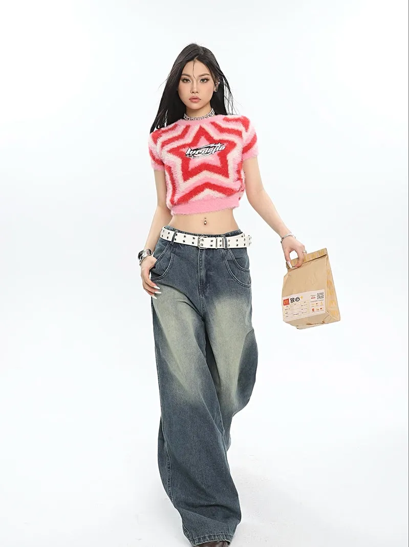 LURDAPE Star Tunnel Sweet Short Wool Knit Cropped Top