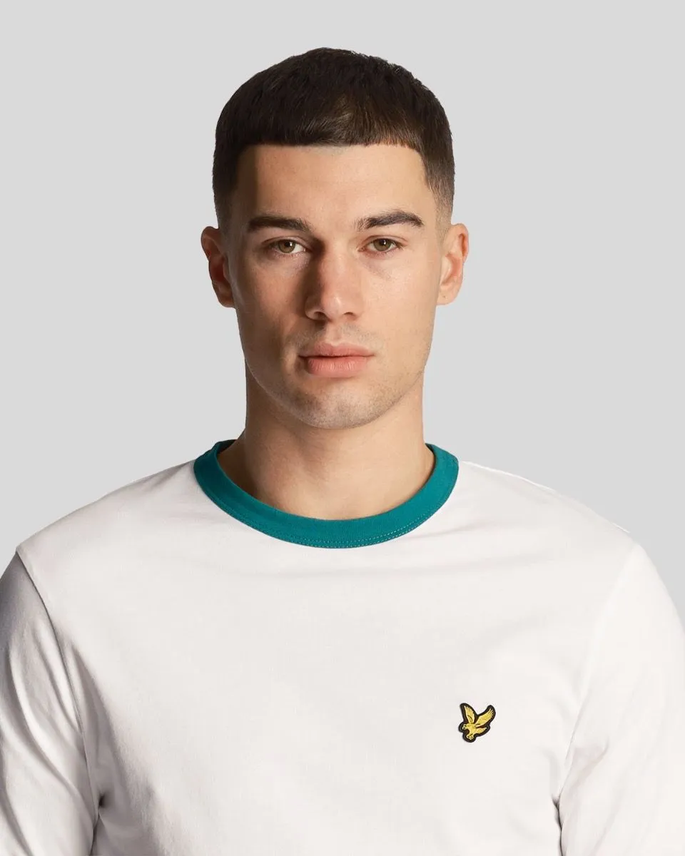 Lyle & Scott Ringer Crew Neck T-Shirt White/Court Green