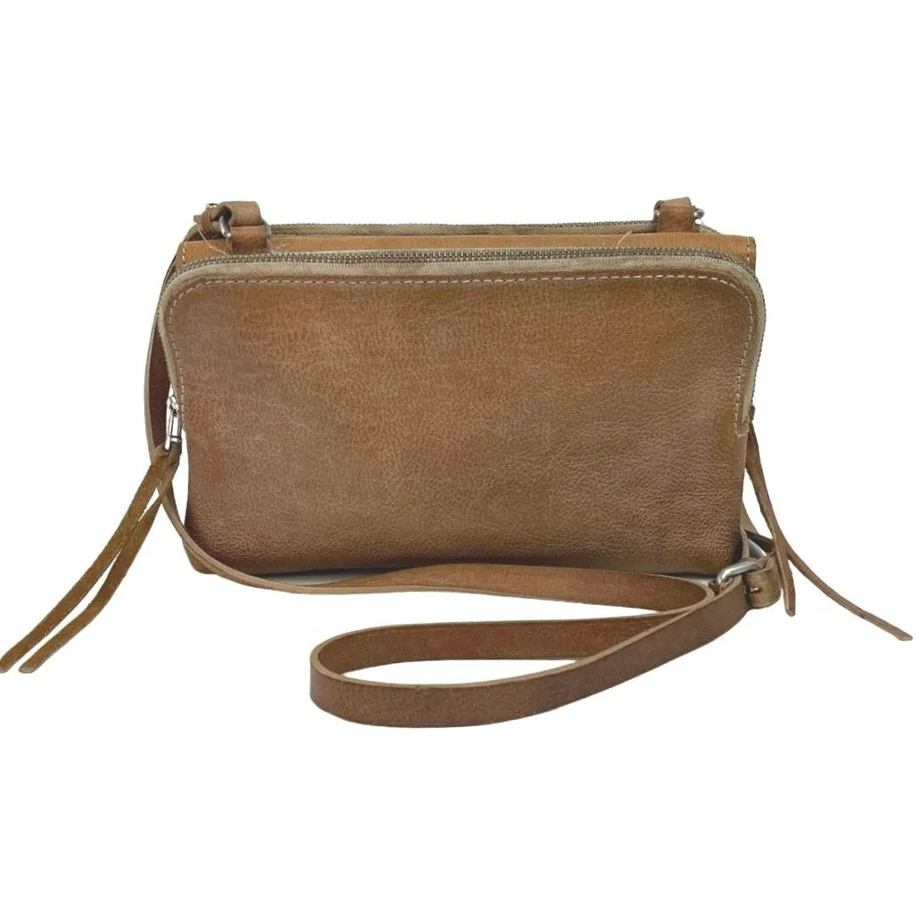 Madewell Twin Pouch Brown 100% Leather Adjustable Strap Crossbody Bag B8359